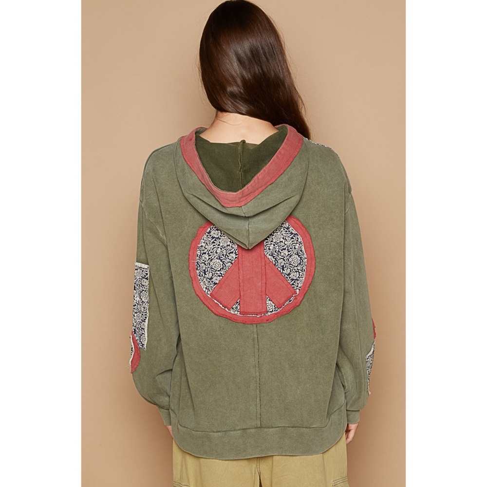 POL Olive Floral Peace Patch French Terry Sweatshirt - Picture 6 of 12